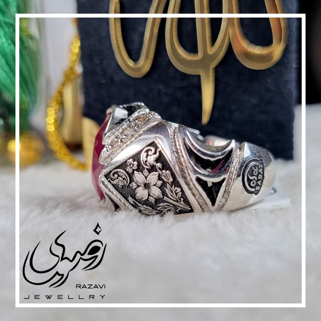 انگشتر نقره دست ساز مردانه یاقوت سرخ — تصویر ۶