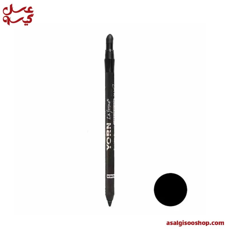 مداد چشم شمعی مشکی Carbon Black پد دار یورن |YORN Carbon Black Pencil Eyeliner with Smudger Tip| کد 2528