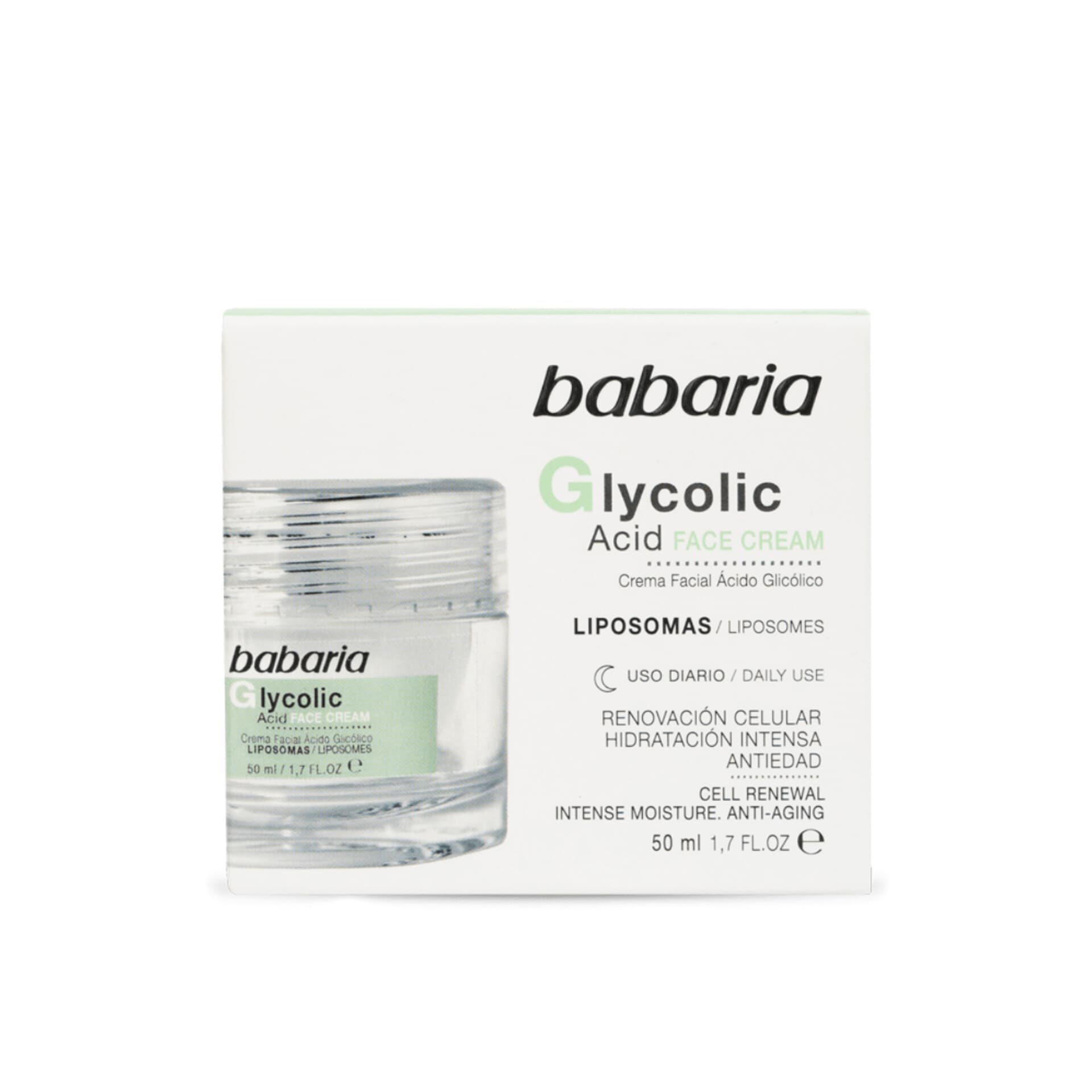 کرم ترمیم کننده و لایه بردار صورت باباریا حاوی گلیکولیک اسید حجم ۵۰ میل اورجینال Babaria Glycolic Acid Face Cream 50ml