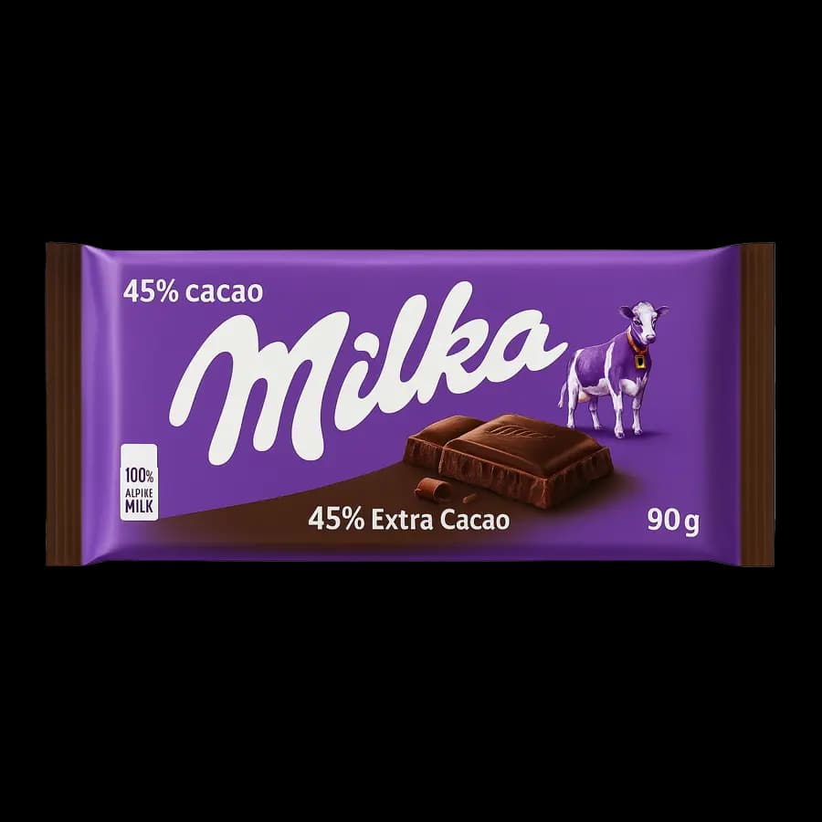 شکلات میلکا تخته ای نیمه تلخ مدل اکسترا (45 %) 90 گرمی