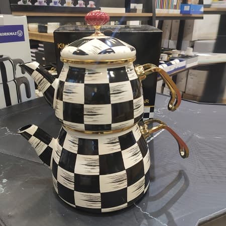 کتری قوری لعابی آجار طرح شطرنجی ACAR-06375