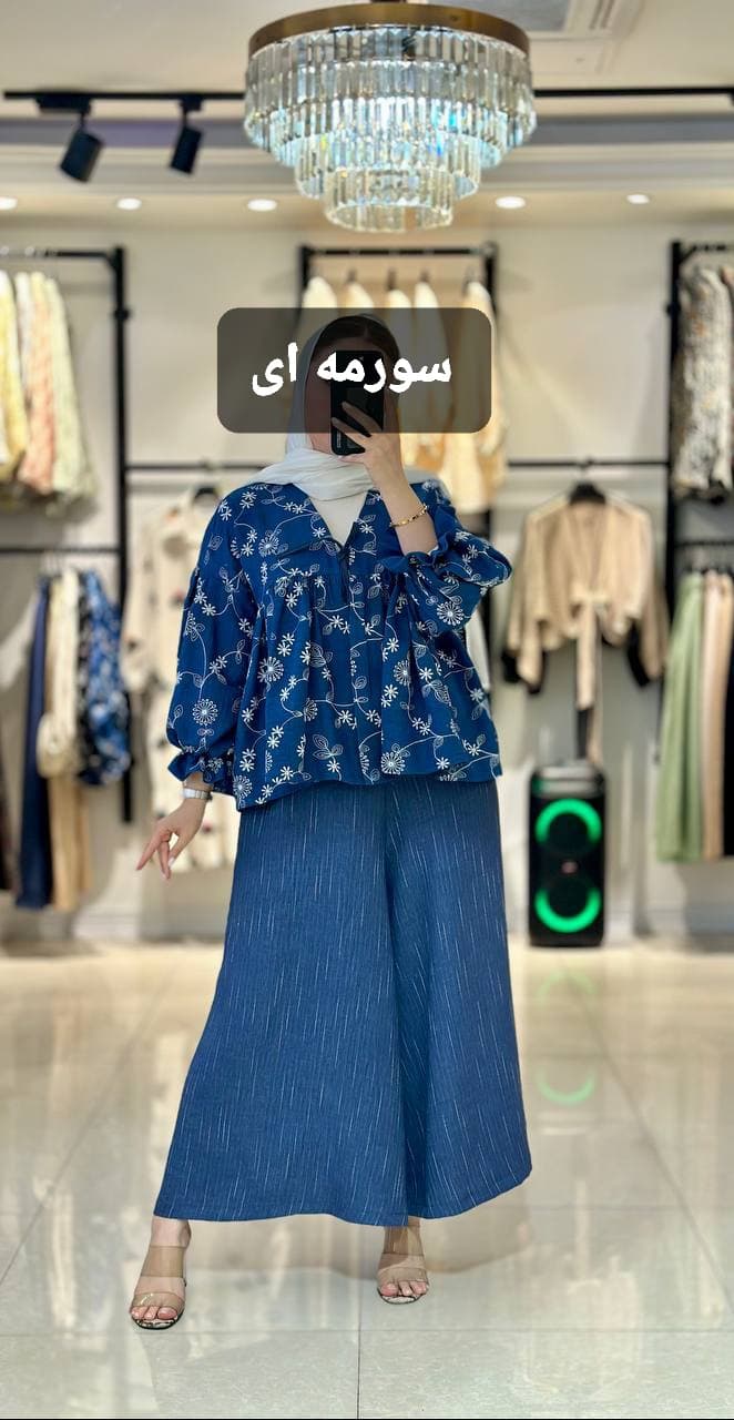 شومیز و شلوار دامنی زنانه تابستانی خنک کیفیت عالی دوخت تضمینی — تصویر ۹