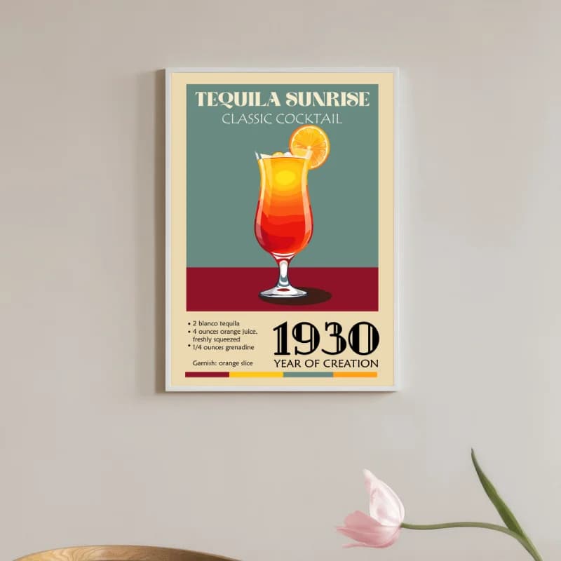 تابلو دکوراتیو کافه کلاسیک طرح نوشیدنی Tequila Sunrise — تصویر ۳