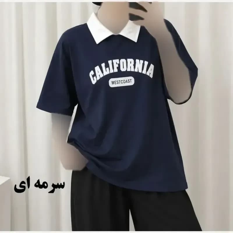 تیشرت باکسی پولوشرت کالیفرنیا نخ پنبه زنانه فری سایز — تصویر ۵