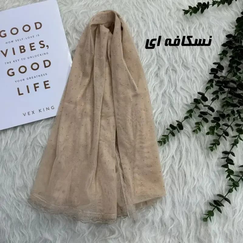 شال توری نگین دار روزمره قواره 180 در 65 سانت مشکی رنگ جنس تور — تصویر ۳