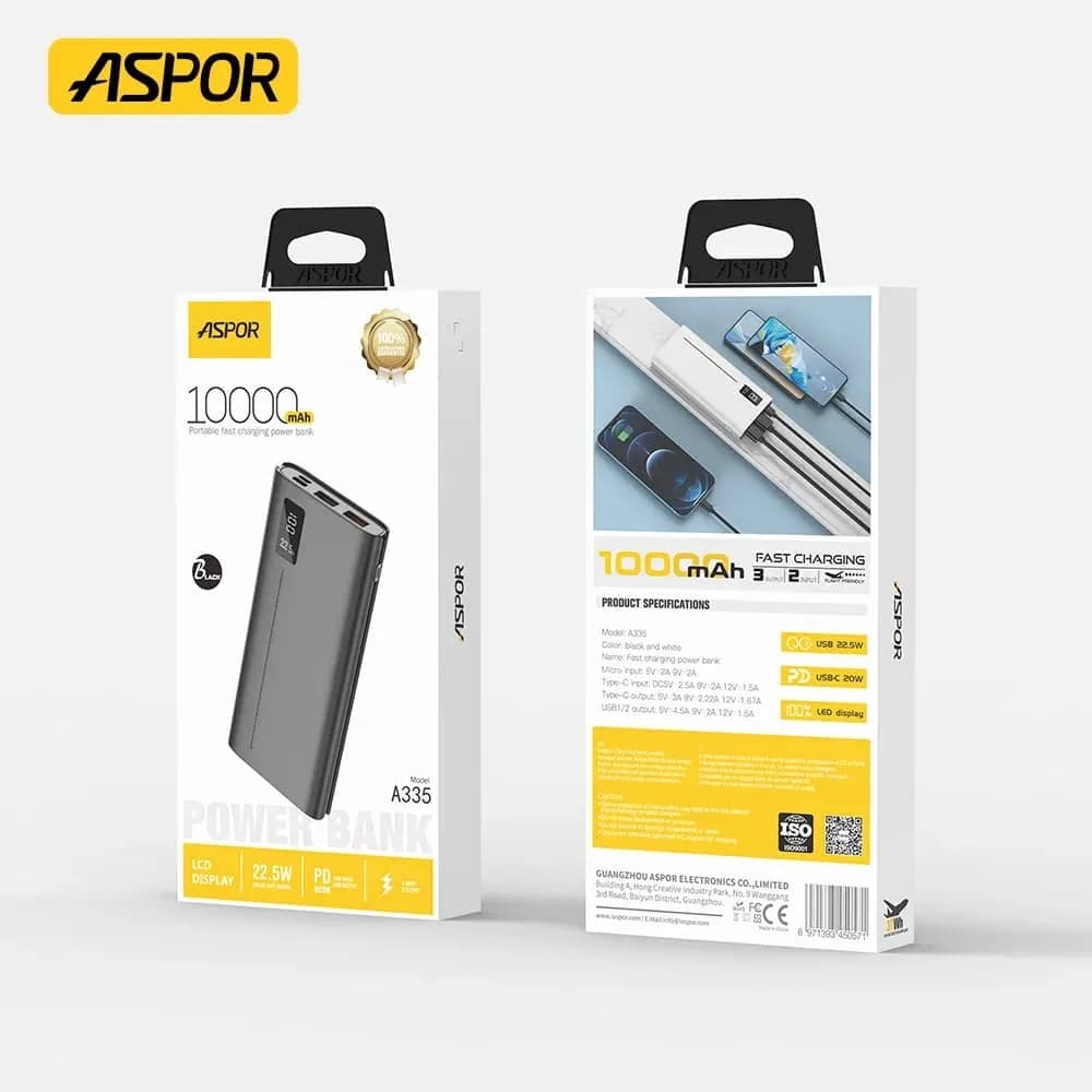 پاوربانک 10000MAH آسپور مدل A335 22.5W