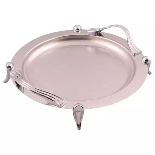 سینی دایره دسته نقره ای Wave طرح دار پایه دار ریور کد B1477
