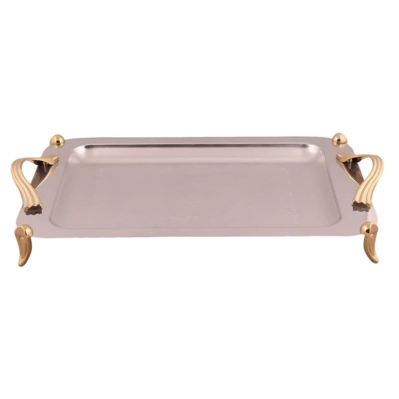 سینی مستطیل متوسط دسته طلایی Wave ساده پایه دار ریور کد BG1237