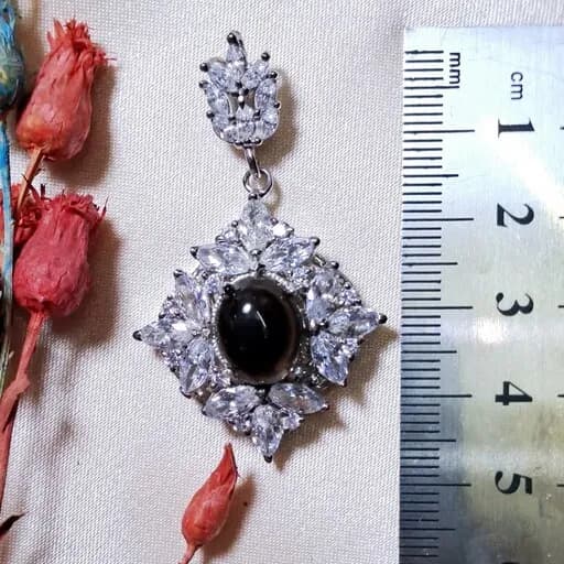 گردنبند نقره زنانه کوارتز دودی آبکاری طلا سفید عیار 925 آقابزرگ کد Med37 — تصویر ۳