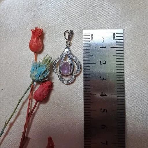 گردنبند نقره نگین آماتیس اصل (آمتیست) بنفش عیار 925 آقابزرگ کد Med32 — تصویر ۲