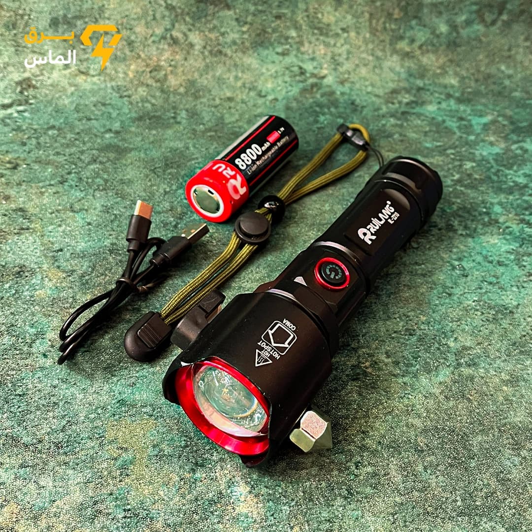 چراغ قوه چکشدار پلیسی شارژی مدل RUILANG RL-2210/برد بلند و نور بسیار قوی/8 کاره زوم دار