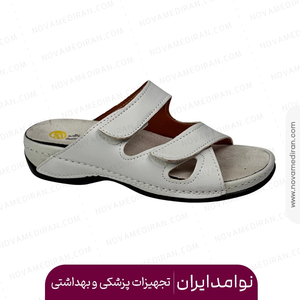 صندل طبی زنانه برند پاتکان طب کد ۱۵۵ رنگ سفید با کفی قابل تعویض — تصویر ۶