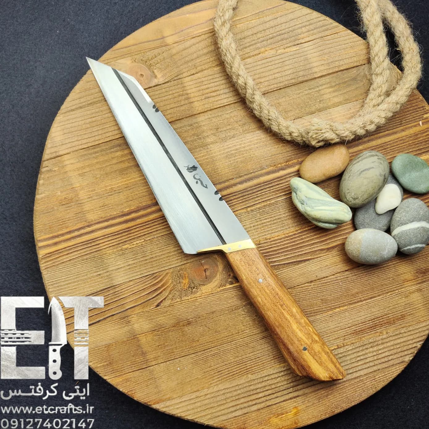 ست ۴ عددی چاقوی قصابی و سرآشپز حسین زنجان دست ساز (فولاد 80CRV2 و چوب گردو) — تصویر ۶