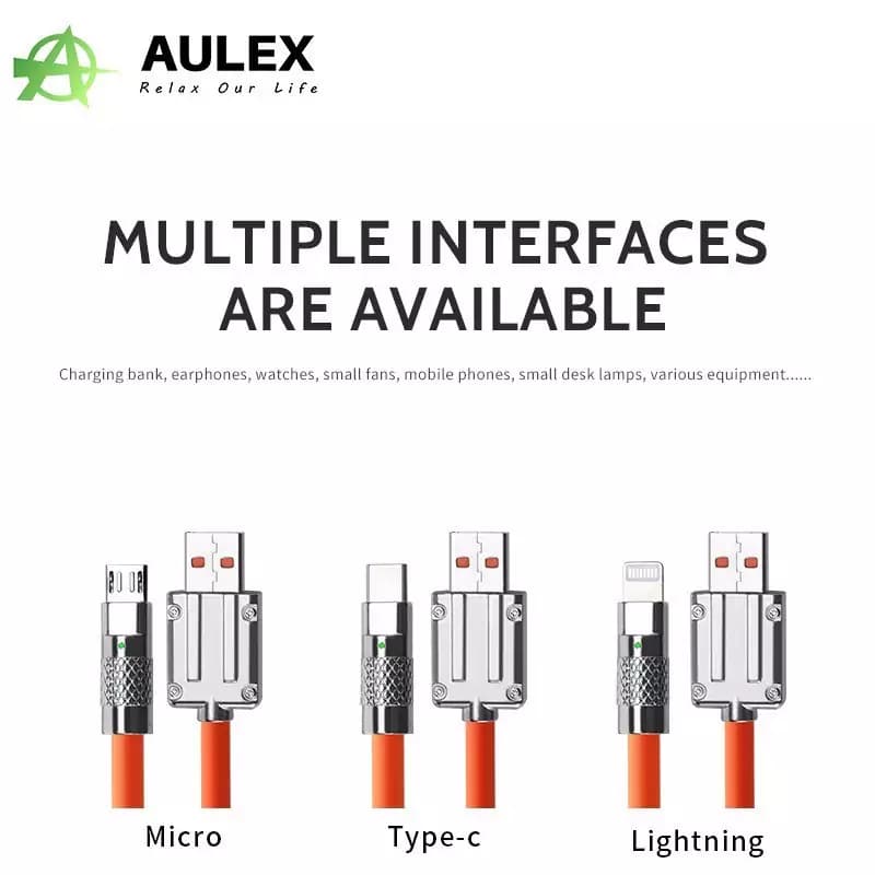 کابل شارژ 120 وات تایپ سی سیلیکونی مدل AULEX — تصویر ۲