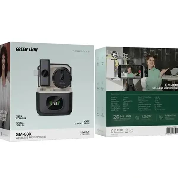 میکروفون یقه ای بی سیم تایپ سی گرین لاین Green LION MICROPHONE GM-88X GN88XMICTCBK — تصویر ۳