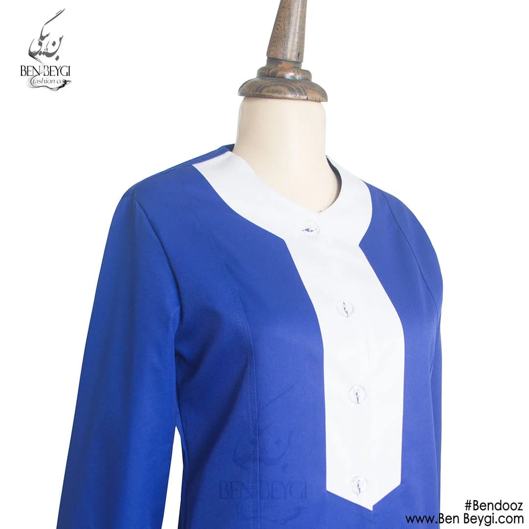 مانتو شلوار کار زنانه پارچه کجراه رنگ کاربنی خرج کار سفید قد 95 کد 23794 — تصویر ۲