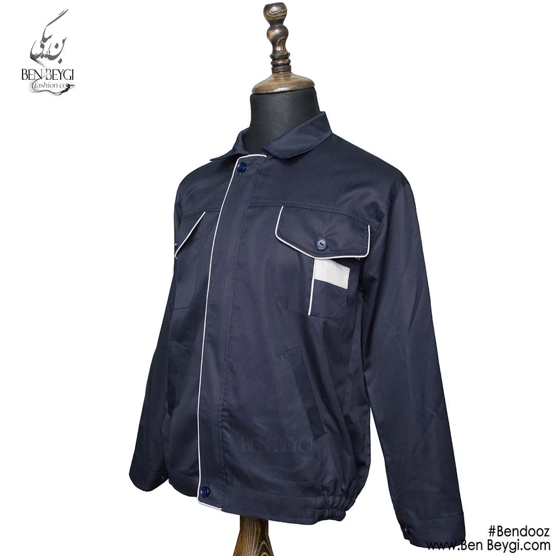 کاپشن کار با شلوار پارچه کجراه مدل یقه ایستاده با قاپک شلوار جیب دار رنگ سرمه ای کد 23544 — تصویر ۲