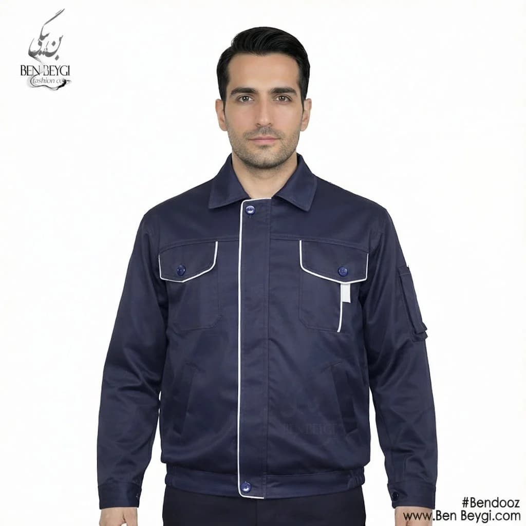 کاپشن کار با شلوار پارچه کجراه مدل یقه ایستاده با قاپک شلوار جیب دار رنگ سرمه ای کد 23544