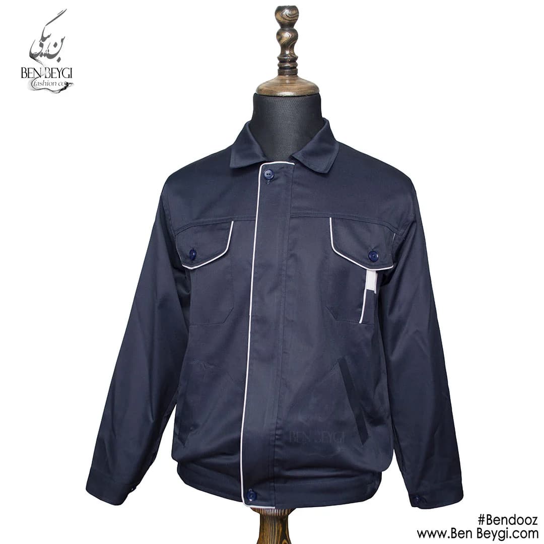 کاپشن کار با شلوار پارچه کجراه مدل یقه ایستاده با قاپک شلوار جیب دار رنگ سرمه ای کد 23544 — تصویر ۳