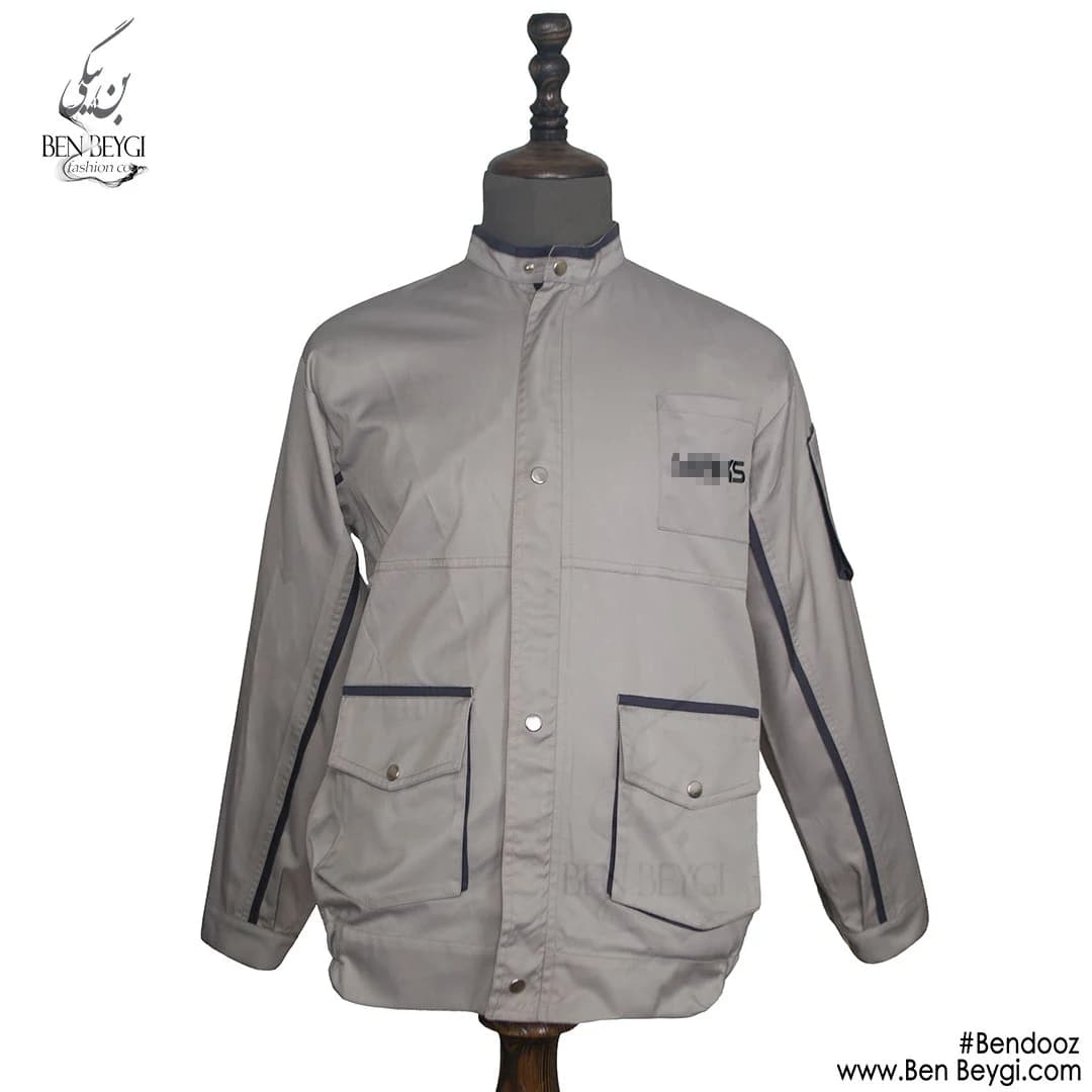 کاپشن کار با شلوار پارچه کجراه مدل یقه بسته جیب پاکتی قاپک دار شلوار جیب دار رنگ طوسی کد 23534 — تصویر ۴