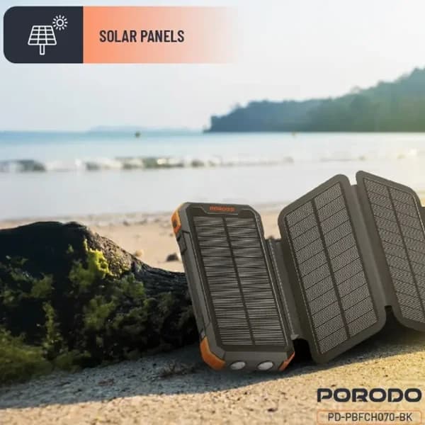 پاوربانک خورشیدی 20 وات 20000 پرودو Porodo Power Bank 4-Panel Solar PDPBFCH070BK — تصویر ۵