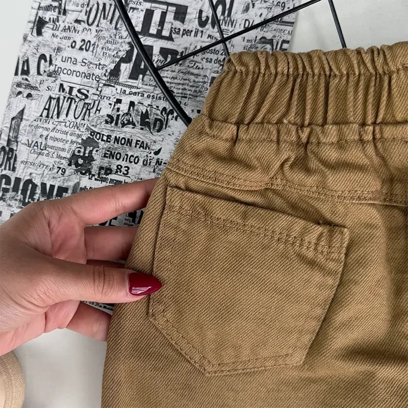 شلوارک بچگانه نسکافه ای کتان مدل دمپا ریش کد 4305 — تصویر ۶