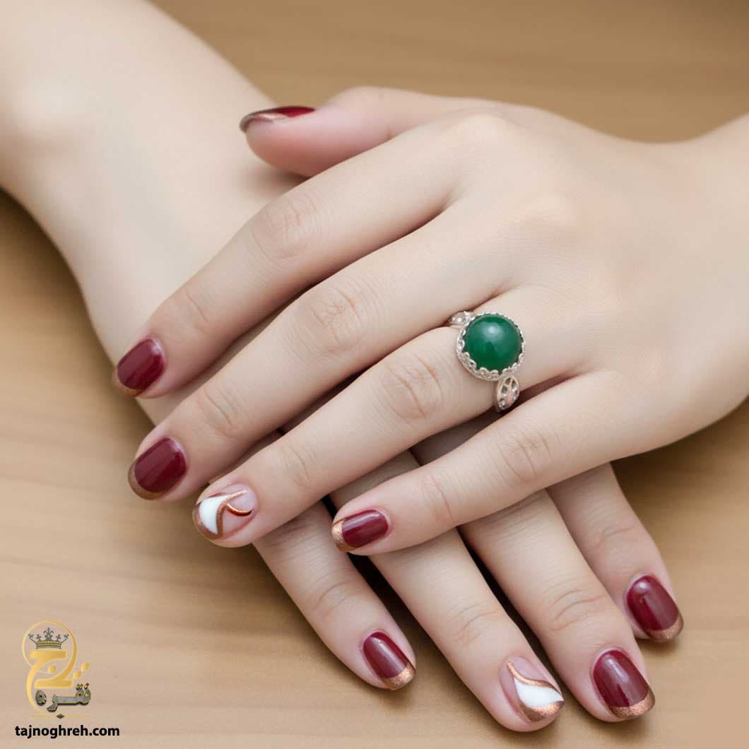 انگشتر نقره عقیق سبز زنانه مدل RSW F40 — تصویر ۳