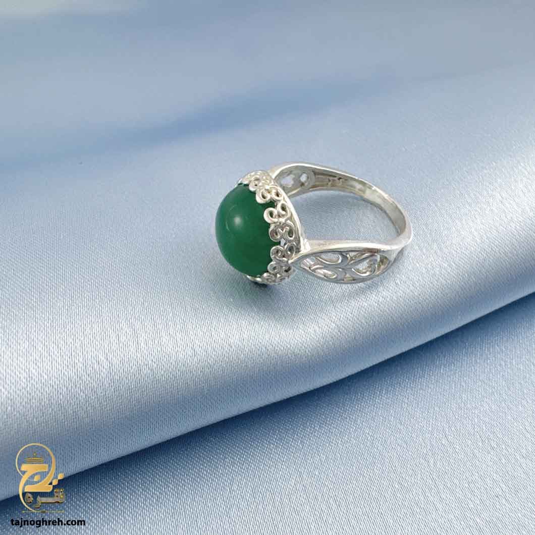 انگشتر نقره عقیق سبز زنانه مدل RSW F40 — تصویر ۵