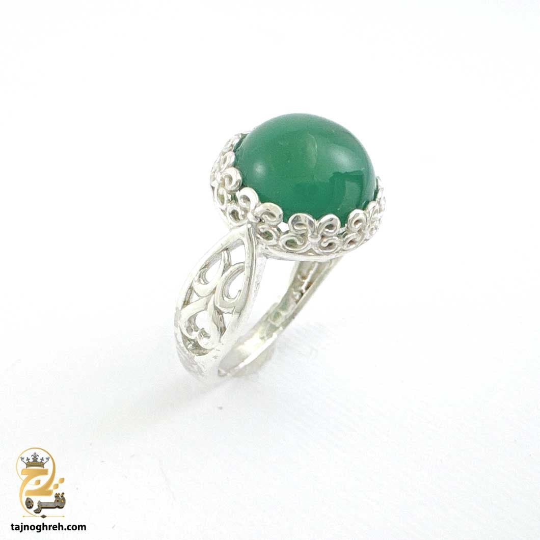 انگشتر نقره عقیق سبز زنانه مدل RSW F40