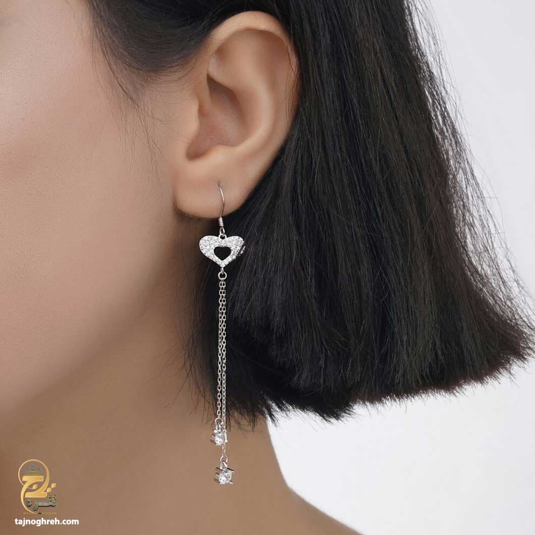 گوشواره نقره آویز زنانه طرح قلب مدل ESW E44