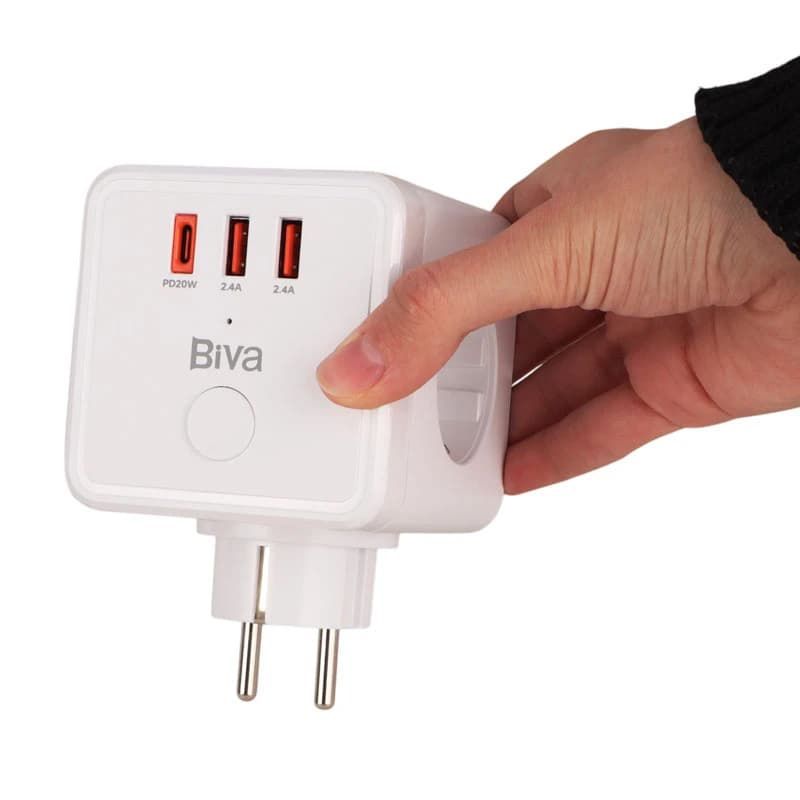 چند راهی برق و شارژر بیوا Biva PS-07 Power Strip دارای 3 پورت — تصویر ۴