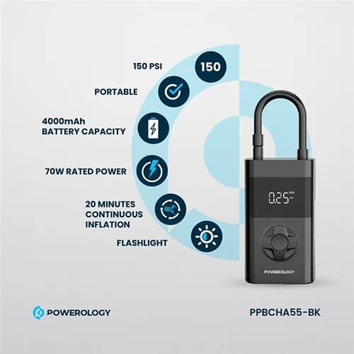 کمپرسور باد و پاوربانک 4000 پاورولوژی Powerology PP055 Air Compressor PPBCHA55 همراه با چراغ قوه — تصویر ۵