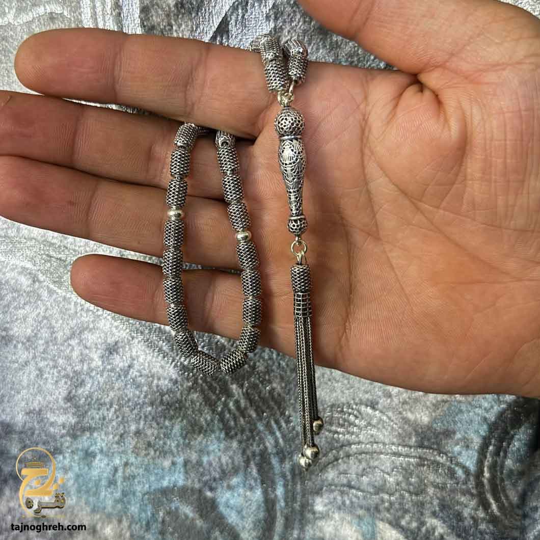 تسبیح نقره مردانه ترک حصیری 33 دانه مدل MST T10 — تصویر ۷