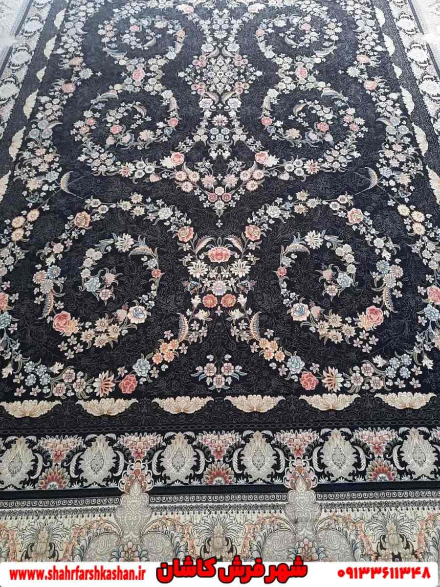 فرش هزار شانه سرمه ای طرح افشان نقره
