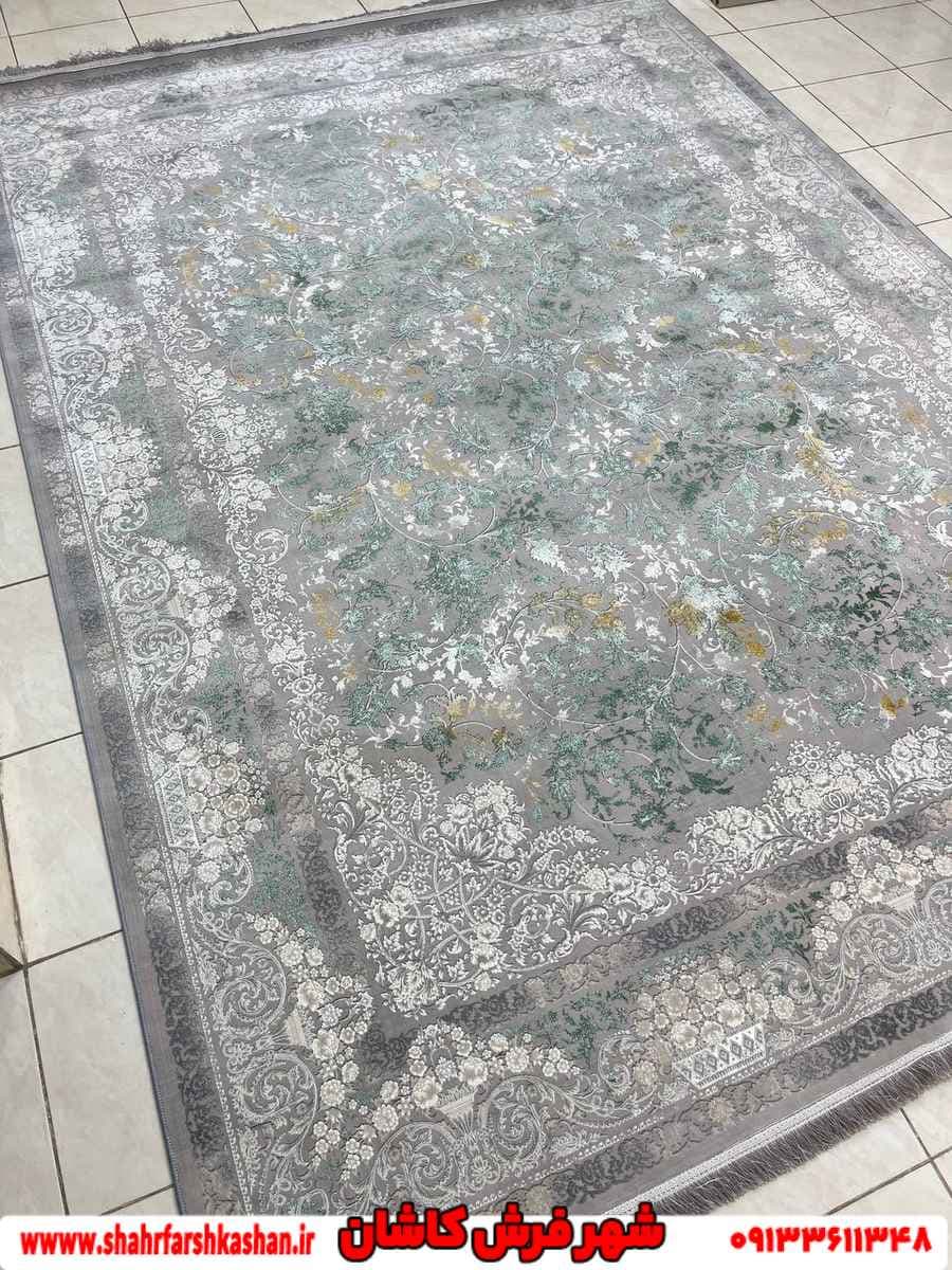 فرش وینتیج طوسی سبز طرح مارال 1200 شانه
