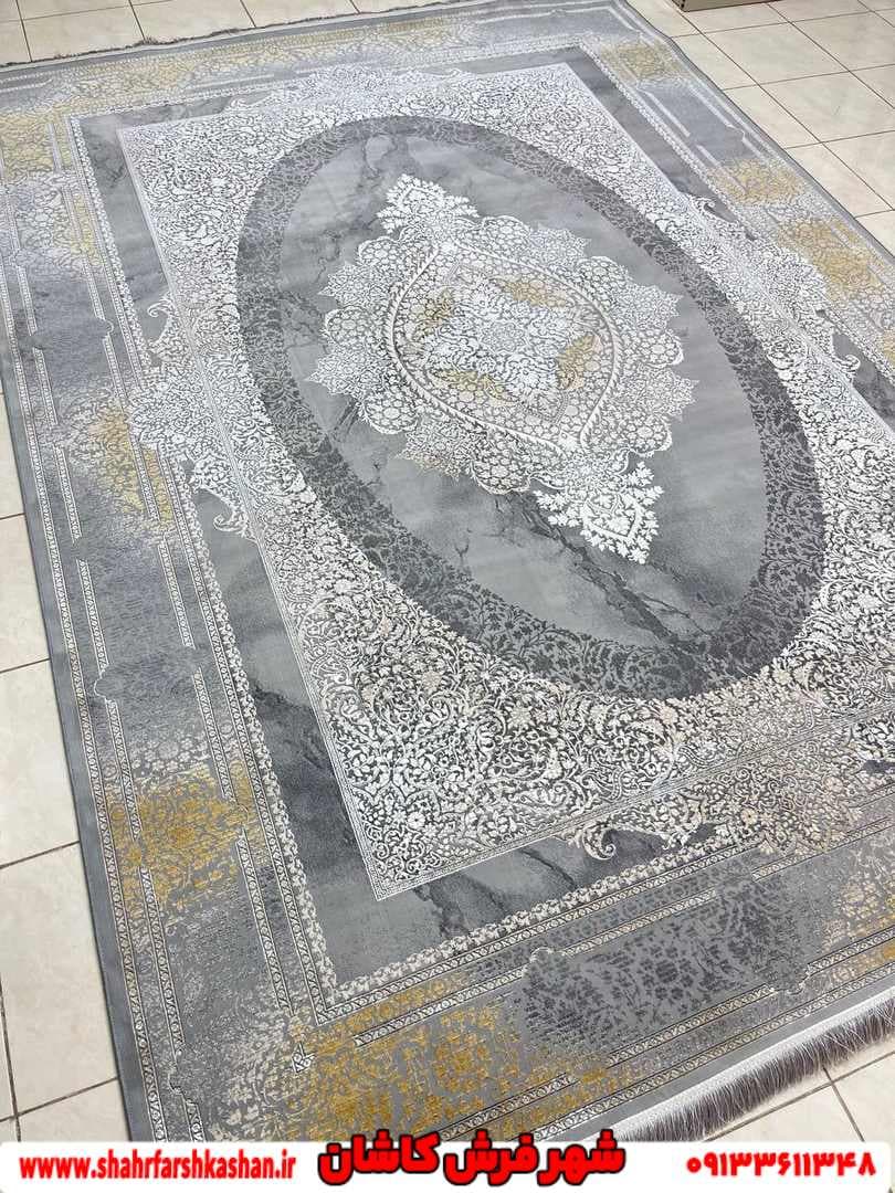 فرش 1200 شانه طوسی طلاکوبی نقشه یلدا