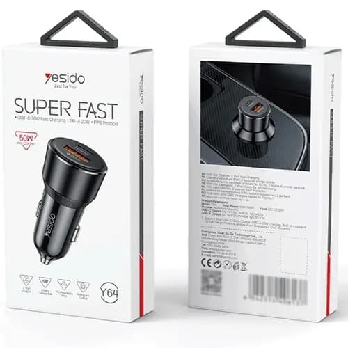 شارژر فندکی دو پورت 50 وات Yesido Y64 — تصویر ۳