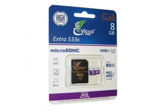 کارت حافظه microSDHC ویکومن مدل Extre 533X کلاس 10 استاندارد UHS-I U1 سرعت 80MBps ظرفیت 8 گیگابایت — تصویر ۳