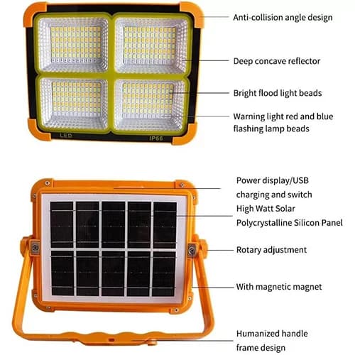 پروژکتور شارژی خورشیدی 100 وات کیانگ مدل KY-100W — تصویر ۲