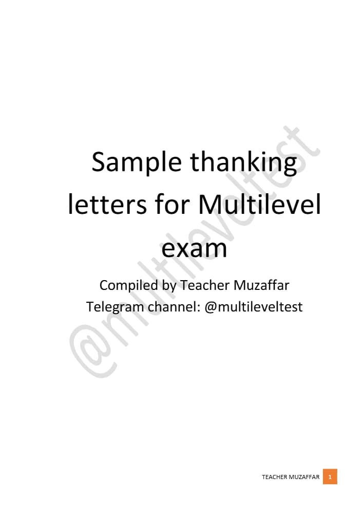 tفایل **Sample Thanking Letters for Multilevel Exam (نمونه نامههای تشکر برای آزمون چندسطحی) نسخه انگلیسی PDF