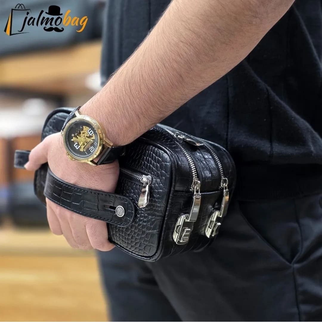کیف دستی چرم طبیعی چرم ظفر دو خانه 21 سانتی متری — تصویر ۴