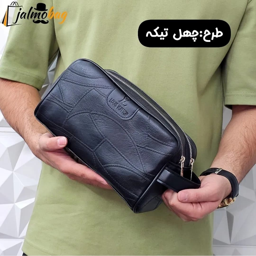 کیف دستی مردانه چرم صنعتی دو خانه مدل شوزبگ — تصویر ۷