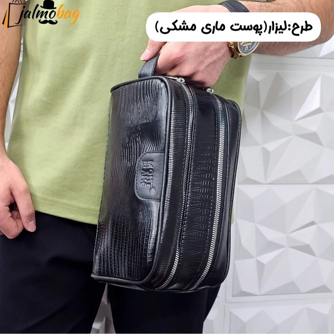 کیف دستی مردانه چرم صنعتی دو خانه مدل شوزبگ — تصویر ۵