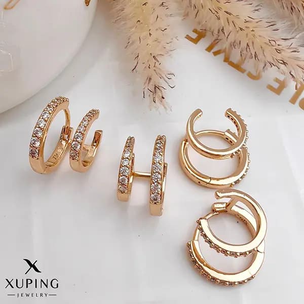 گوشواره دولاین حلقه ای نگین دار