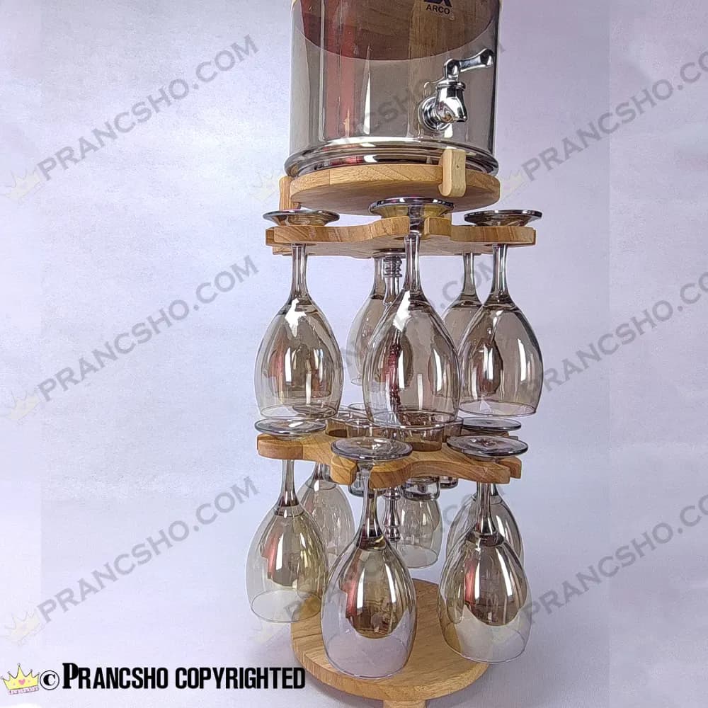 کلمن بار شیشه ای 12 نفره با گیلاس (جام) و شات — تصویر ۴