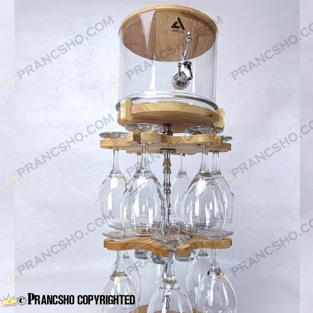 کلمن بار شیشه ای 12 نفره با گیلاس (جام) و شات — تصویر ۵