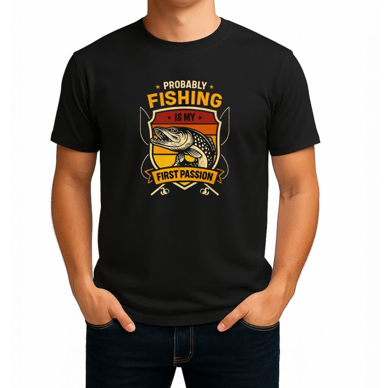 تیشرت نخی مشکی طرح Fishing Passion