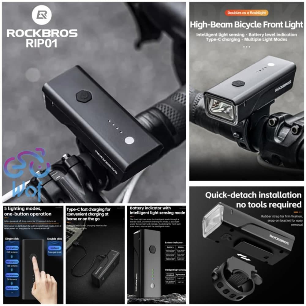 چراغ جلو شارژی دوچرخه راکبراس 400 لومن ROCKBROS RIP01 — تصویر ۵