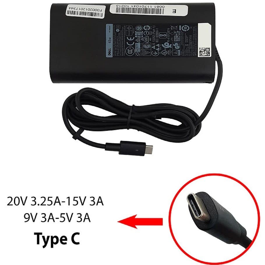 آداپتور تبلت-موبایل-لپ تاپ دل 20V 3.25A-15V 3A-9V 3A-5V 3A Type C 65w