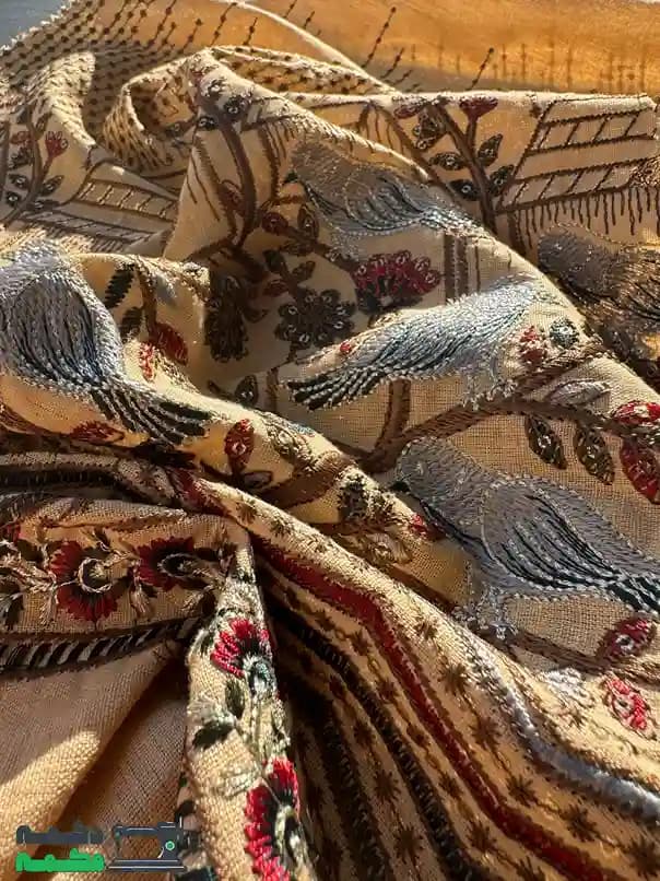 پارچه لینن سوزن دوزی طرح پرنده کرم — تصویر ۶